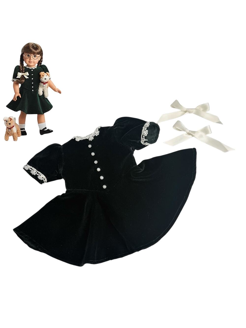American Girl Molly Christmas Dress Pleasant Co Evergreen Velvet Cream Ribbons